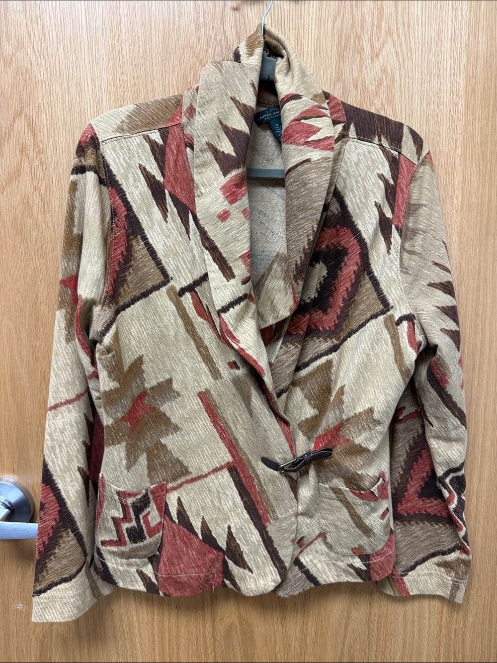 Ralph Lauren 100% Cotton Southwestern-Pattern Shawl Collar Blazer